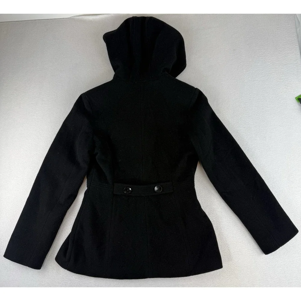 Vtg Y2K‎ Mudd Hooded Wool Blend Double Breasted Peacoat Juniors JRS Medium Black